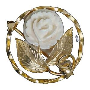 Vintage Geometric 3D Rose Brooch 12K GF Round Circle Pin 1.25 In